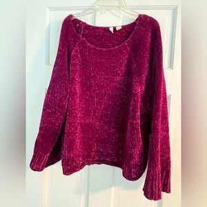 Anthropologie Moth Sz L Violet Chenille Sweater Top W Wide Sleeve Bateau Neck